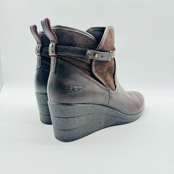 Ugg Boots Womens 9 Brown Leather Wedge Booties Casual Comfort Ankle Shoes - Picture 8 of 12